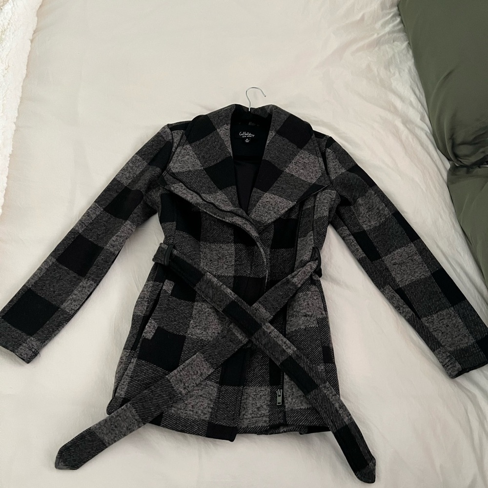 Black and Gray Plaid Coat